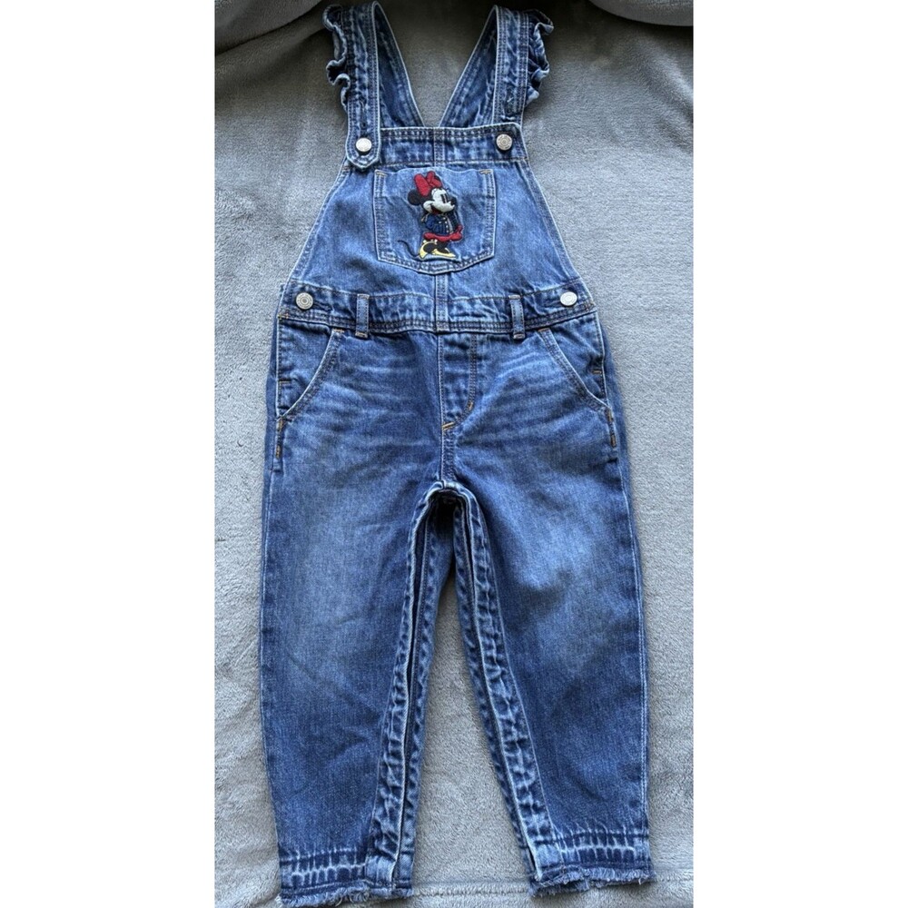 Gap X Disney Minnie Mouse Denim Overalls Girls 3 Ruffle Embroidered